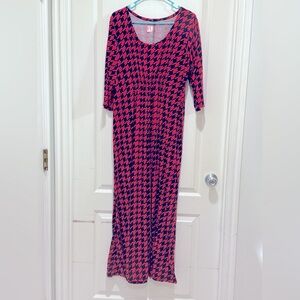 Red and Black Houndstooth Maxi Dress
